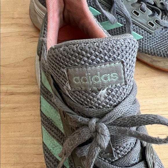 Adidas Kids Gray Sneakers with Pink and Green Accents - Picture 2 of 6